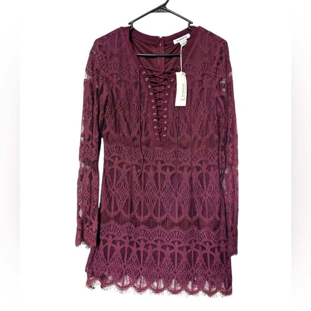 Glamorous Elegant Lace-Up Front Burgundy Purple Boho Fairy Dress Size Large